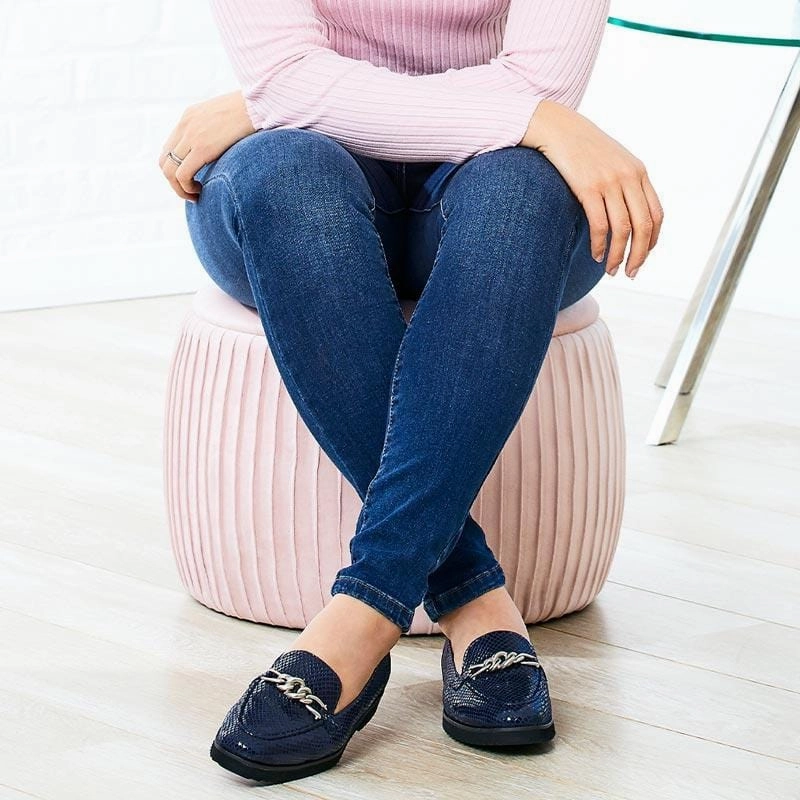 Bay Glow Tamara: Navy Snake Print Leather