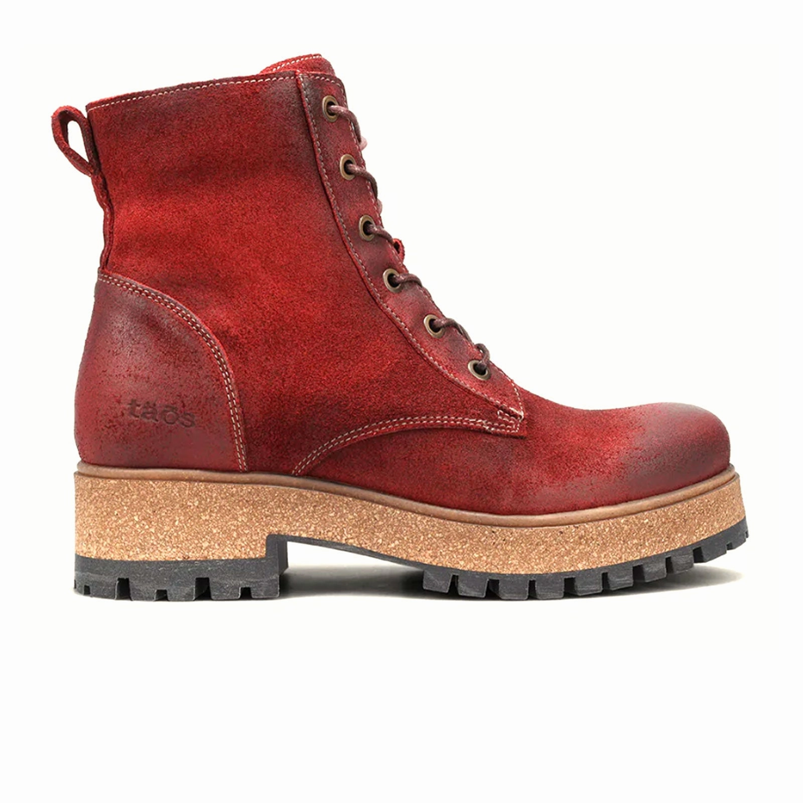 Taos Main Street Lace Up Mid Boot (Women) - Garnet Rugged Leather Air Dash