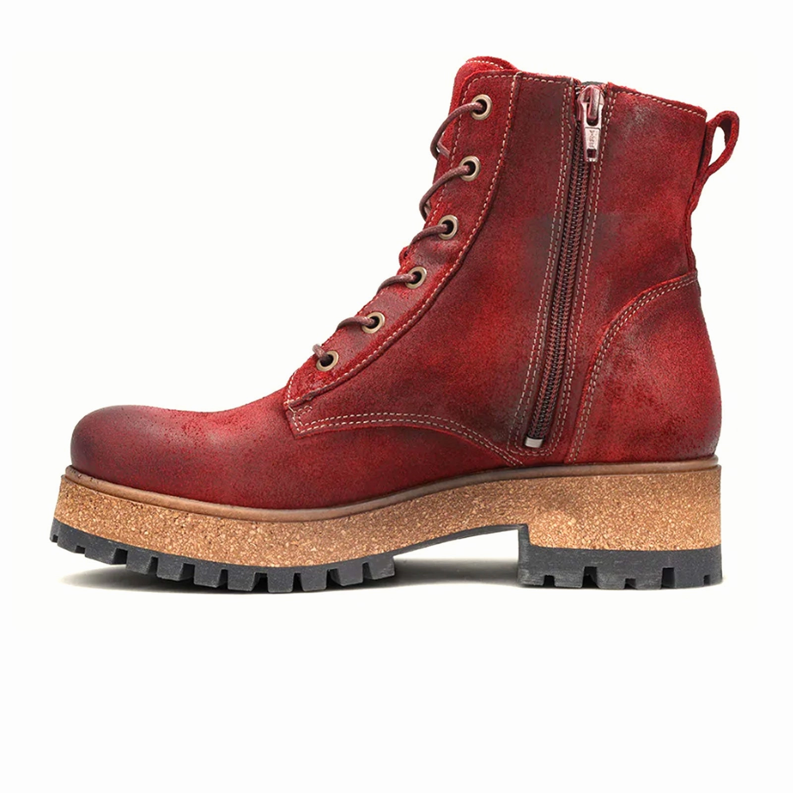 Taos Main Street Lace Up Mid Boot (Women) - Garnet Rugged Leather Street Vibe Stone Lane