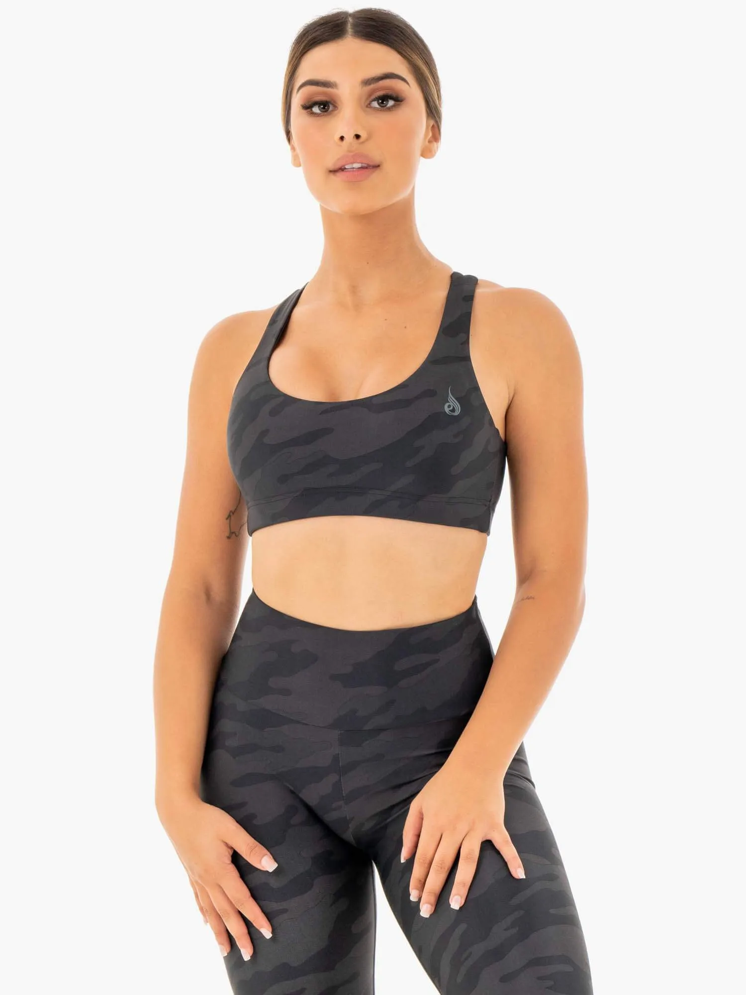 Camo Sports Bra - Black Camo Hidden stitching Durable Fabric