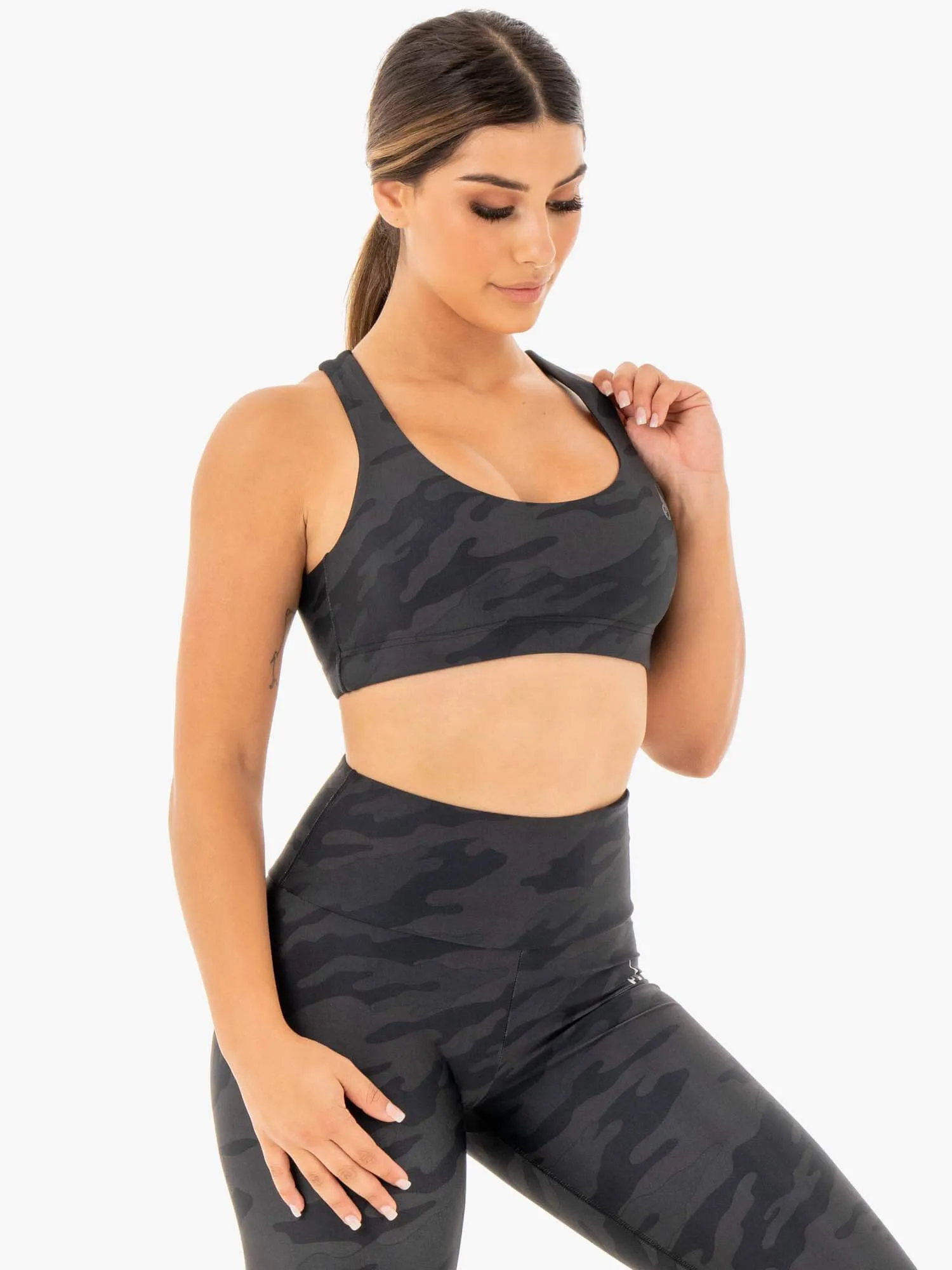 Flexible Shoulder Straps Camo Sports Bra - Black Camo