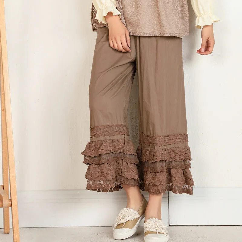 WaterproofTechnology Quick Drying Women Spring Cotton Ruffle Bottom Wide Leg Pants