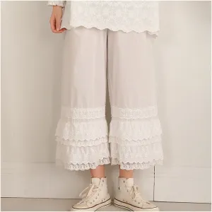 Low Profile Waistband Women Spring Cotton Ruffle Bottom Wide Leg Pants