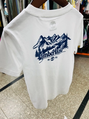 Timberland Kids White Logo T-Shirt - 8Y Slim - fit Durable kids' clothing