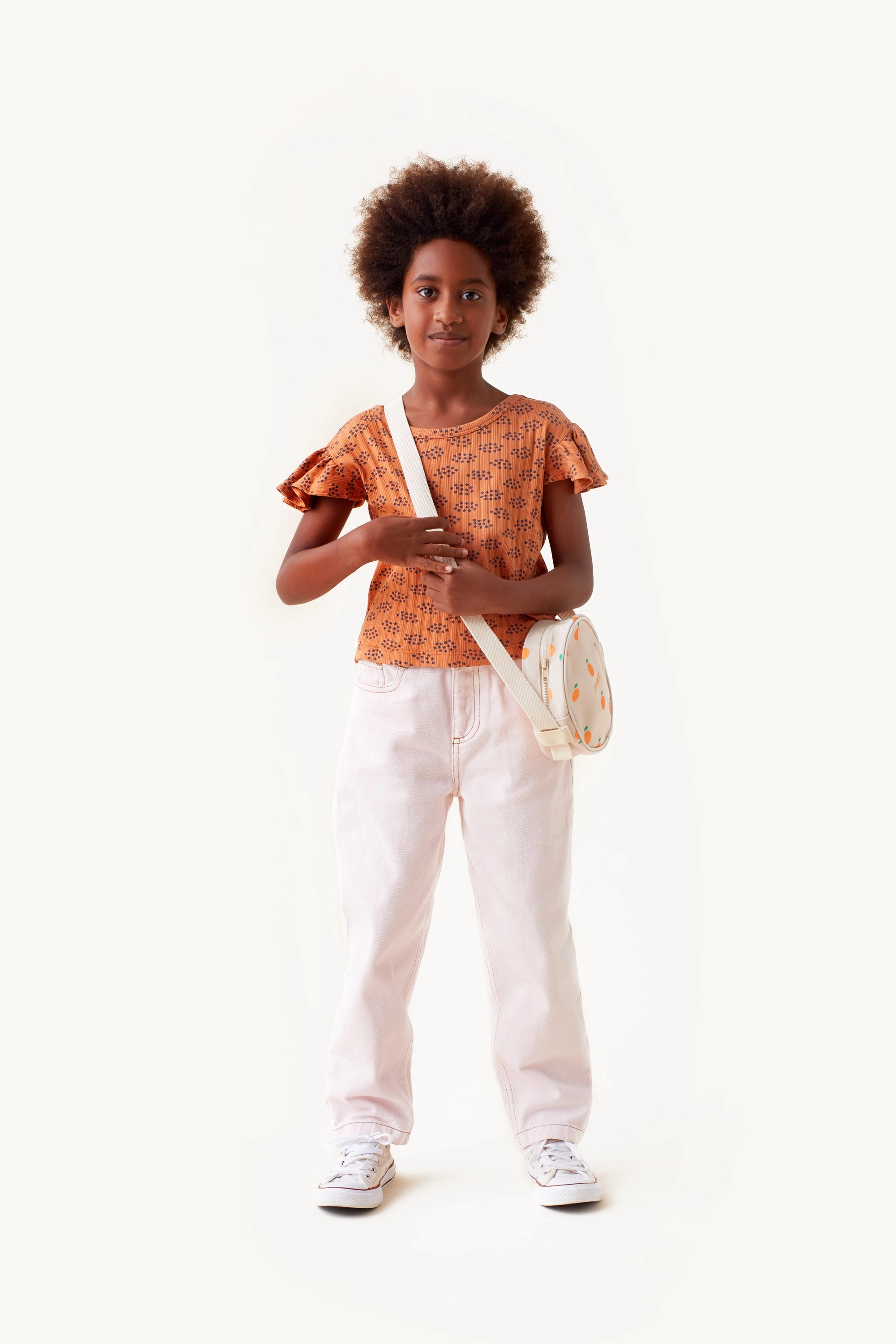 TINYCOTTONS Kids FORGET ME NOT CROP TEE in Light brown/ultramarine 055 Polka dotted kids' outfits