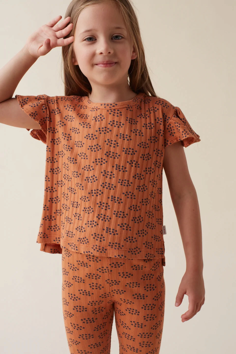 TINYCOTTONS Kids FORGET ME NOT CROP TEE in Light brown/ultramarine 055 Large Elementary school kids' outfits