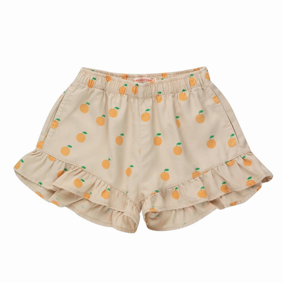 Wrinkle - free Water resistant kids' apparel TINYCOTTONS Kids ORANGES FRILLS SHORT in Dark Vanilla/Orange