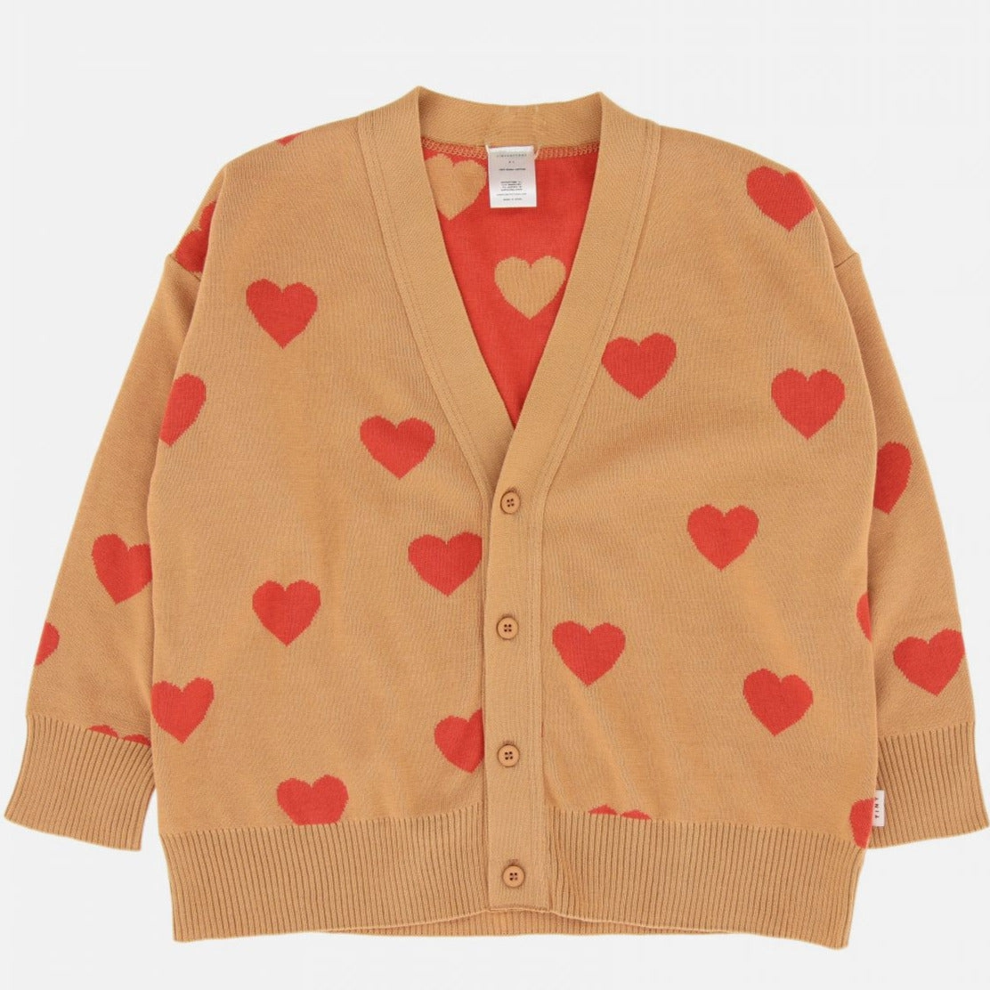 Organza TINYCOTTONS Kids "Hearts" Sweater Cardigan - Tan/Red 222