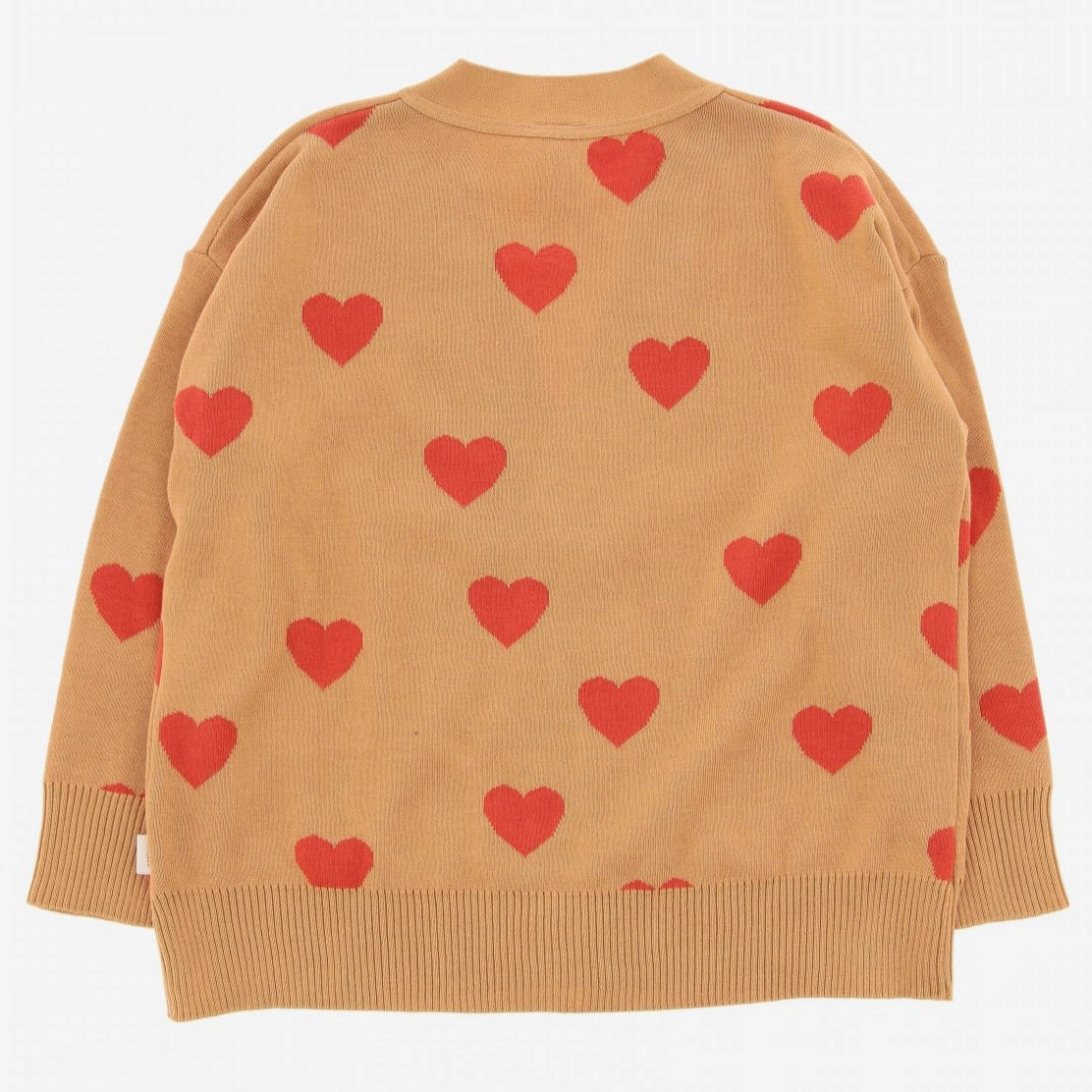 Family gathering clothes for kids TINYCOTTONS Kids "Hearts" Sweater Cardigan - Tan/Red 222