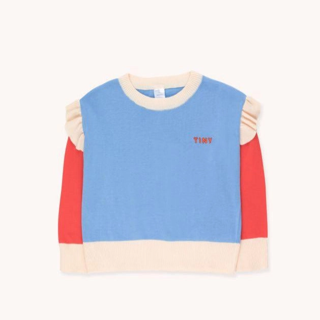 TINYCOTTONS Kids "TINY" FRILLS CROP SWEATERS in cerulean blue/red 226 Basketball wear for kids