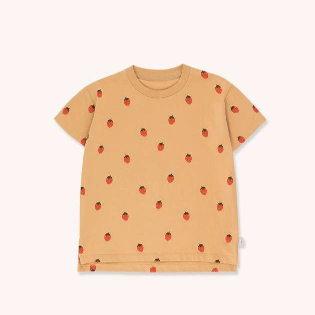 Stretchy TINYCOTTONS Kids STRAWBERRIES TEE in toffee/red 021