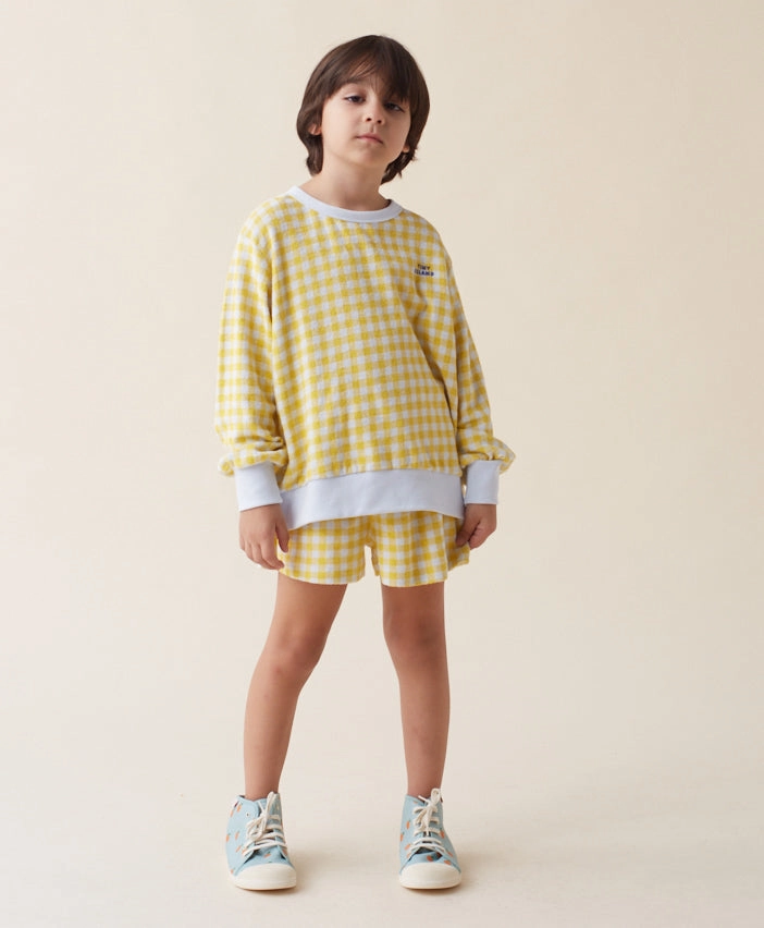 Track and field wear for kids Safe TINYCOTTONS Kids VICHY SHORT in Pale Blue/Yellow 155