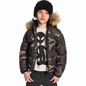 Faux fur kids' clothing APPAMAN Kids Base Camp Puffer Winter Jacket - Black Camo