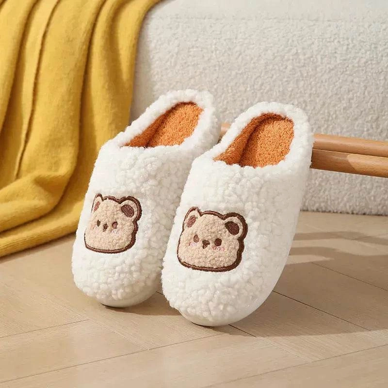Winter Hike Cute Cartoon Bear Slippers For Couples Winter Warm Non-slip Floor Bedroom Slipper Home Men And Women House Shoes