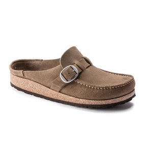 Birkenstock Buckley Clog (Women) - Gray Taupe Suede Light Guard Hand-Burnished
