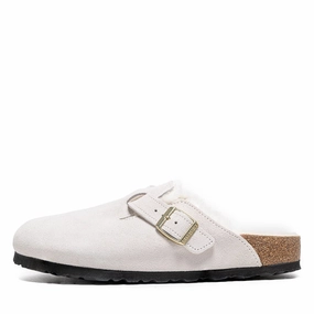 Street Smart Non-Slip Sole Women's Birkenstock Boston Shearling Suede - Antique White
