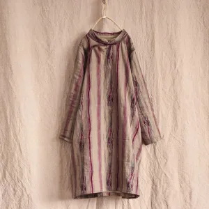 Vintage Asymmetric Front Striped Cotton Linen Dress for Women Youth Charm Urban Line