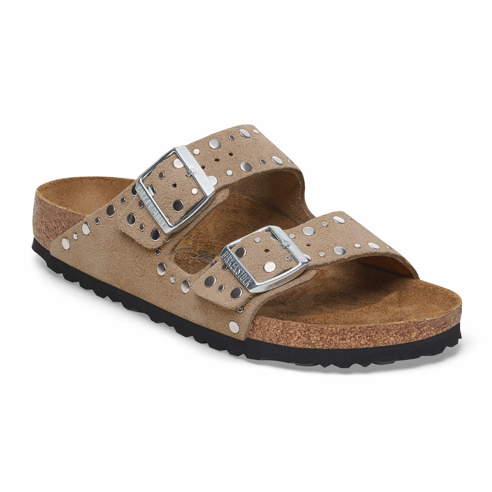 Wicking Inner Layer Ultimate Performance Birkenstock Arizona Rivets Narrow Slide Sandal (Women) - Taupe Suede