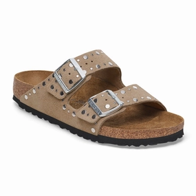 Jogging Birkenstock Arizona Rivets Narrow Slide Sandal (Women) - Taupe Suede