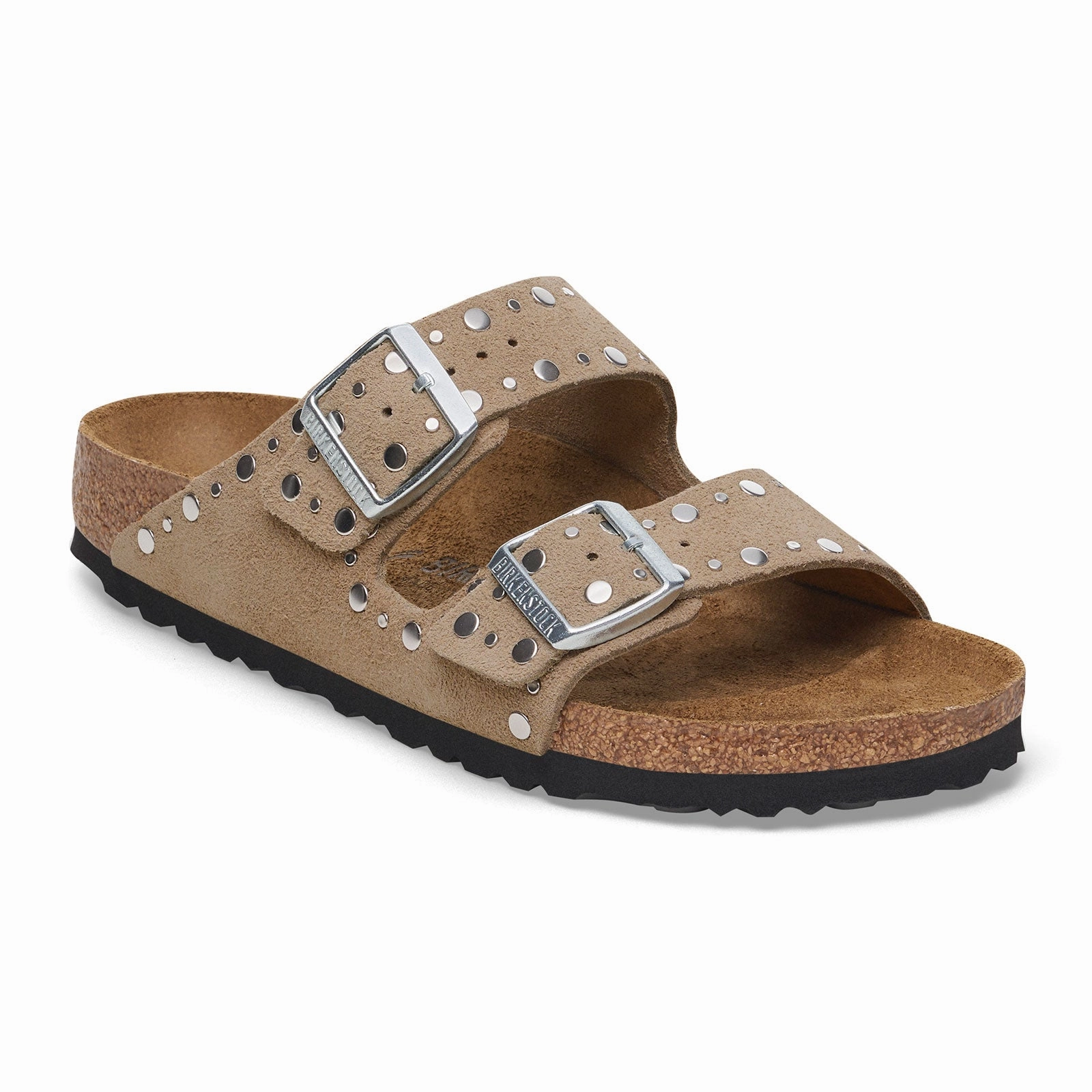 Jogging Birkenstock Arizona Rivets Narrow Slide Sandal (Women) - Taupe Suede