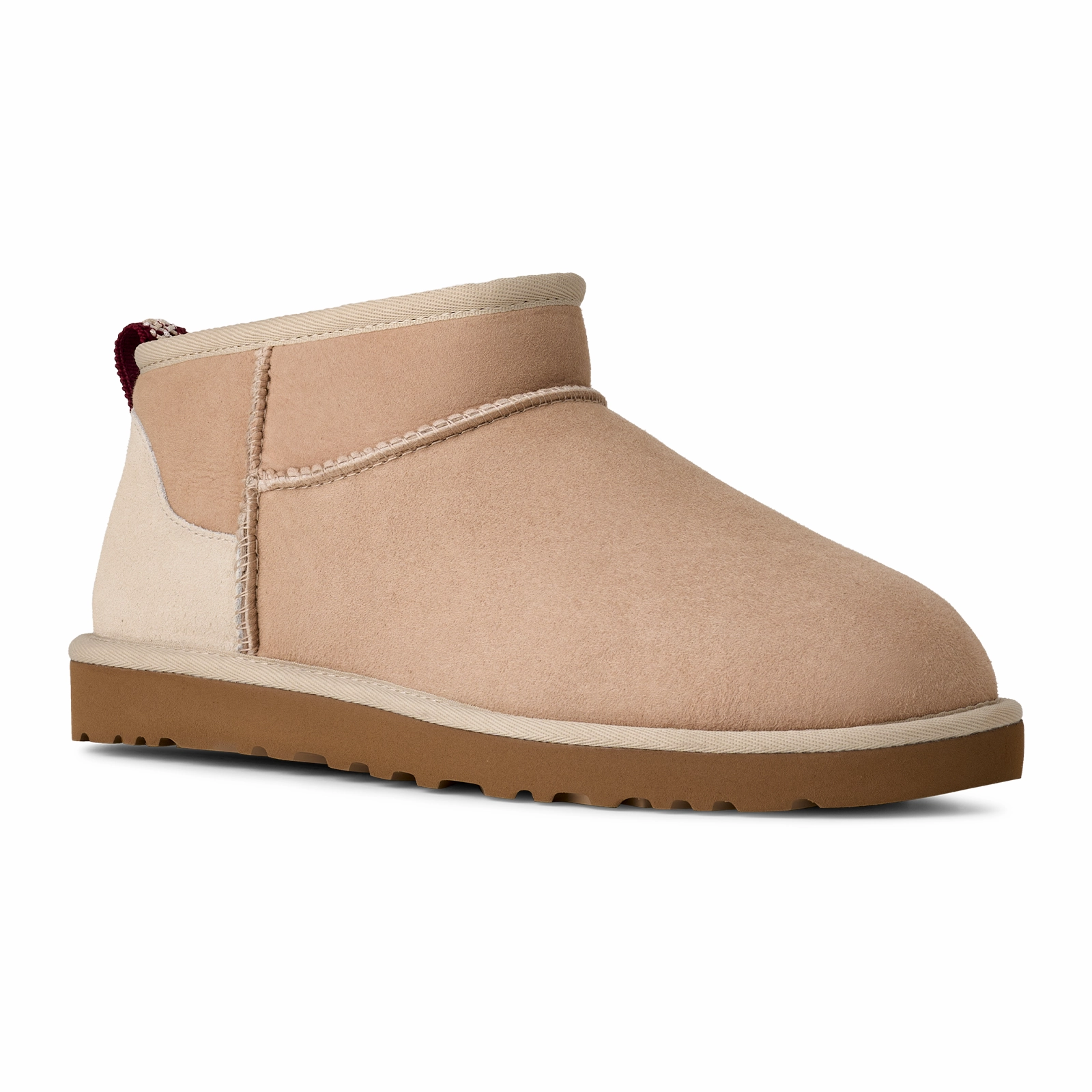UGG? Classic Ultra Mini (Unisex) - Driftwood/Biking Red Soft Leather Slip-ons Office Look