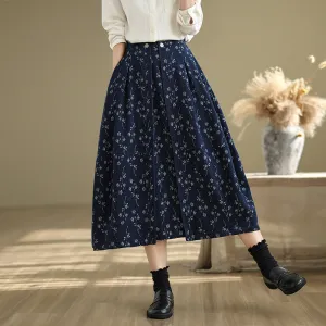 Babakud Women Spring Vintage Loose-Fit Denim Skirt with Flower-Bud Design Neat Look Outfit Essence