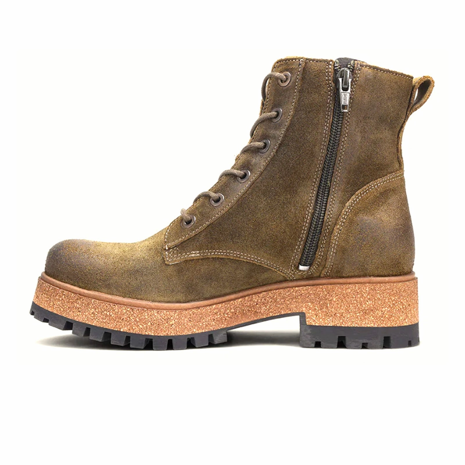 Casual Leather Shoes Taos Main Street Lace Up Mid Boot (Women) - Olive Rugged Leather