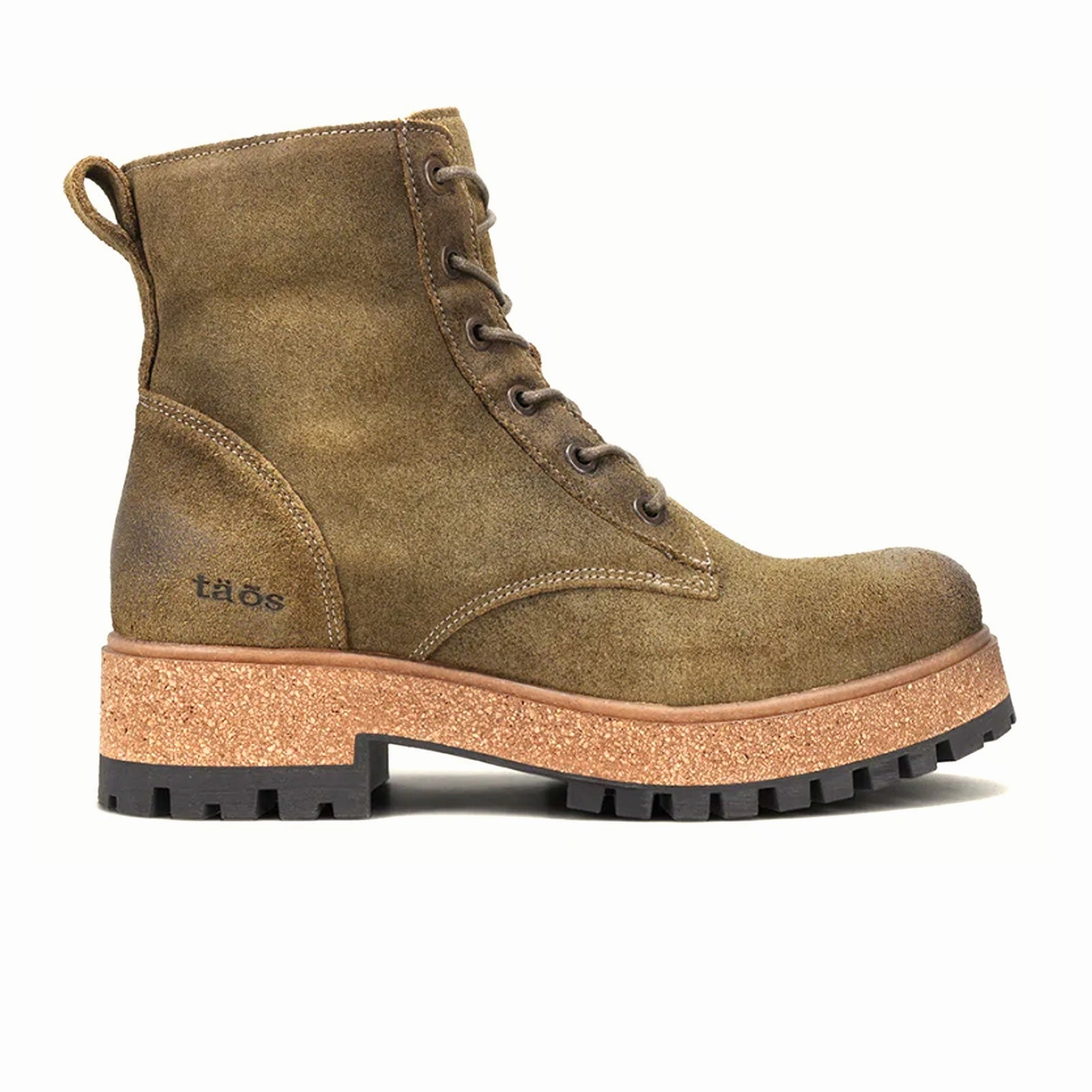 Taos Main Street Lace Up Mid Boot (Women) - Olive Rugged Leather Lightweight Footwear Work Life