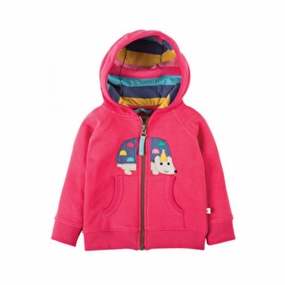 Frugi Organic Cotton Hayle Raspberry Hedgehog Print Hoody Tasseled Sporty
