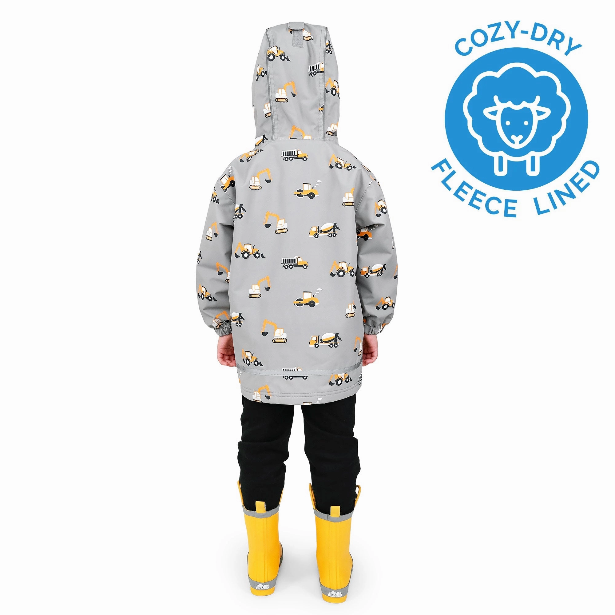 >Jan & Jul Kids Cozy-Dry Waterproof Rain Jacket - Grey Construction Camouflage wear for kids