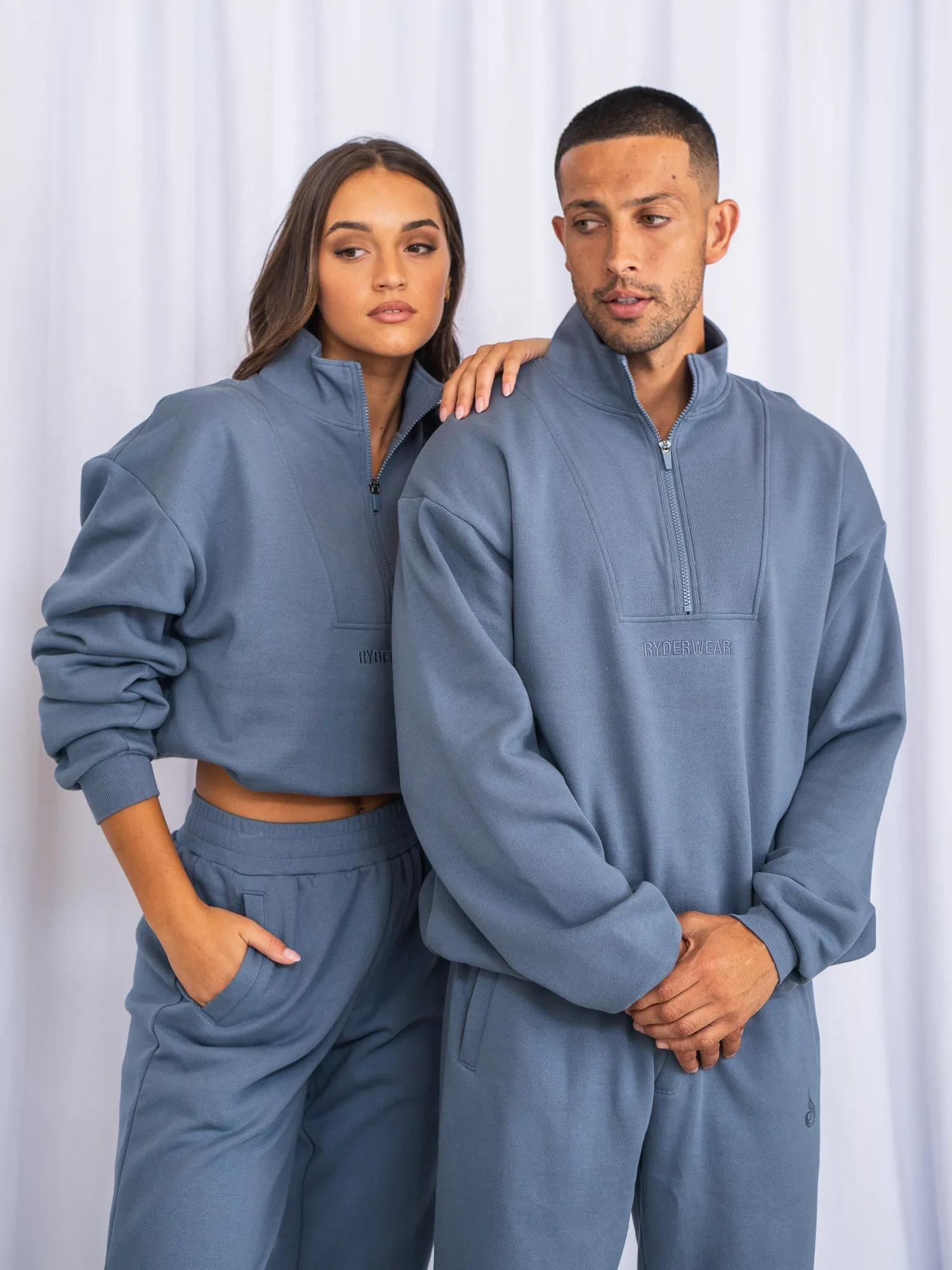 Eco Conscious Dye Process Unisex Half Zip Jumper - Denim Blue