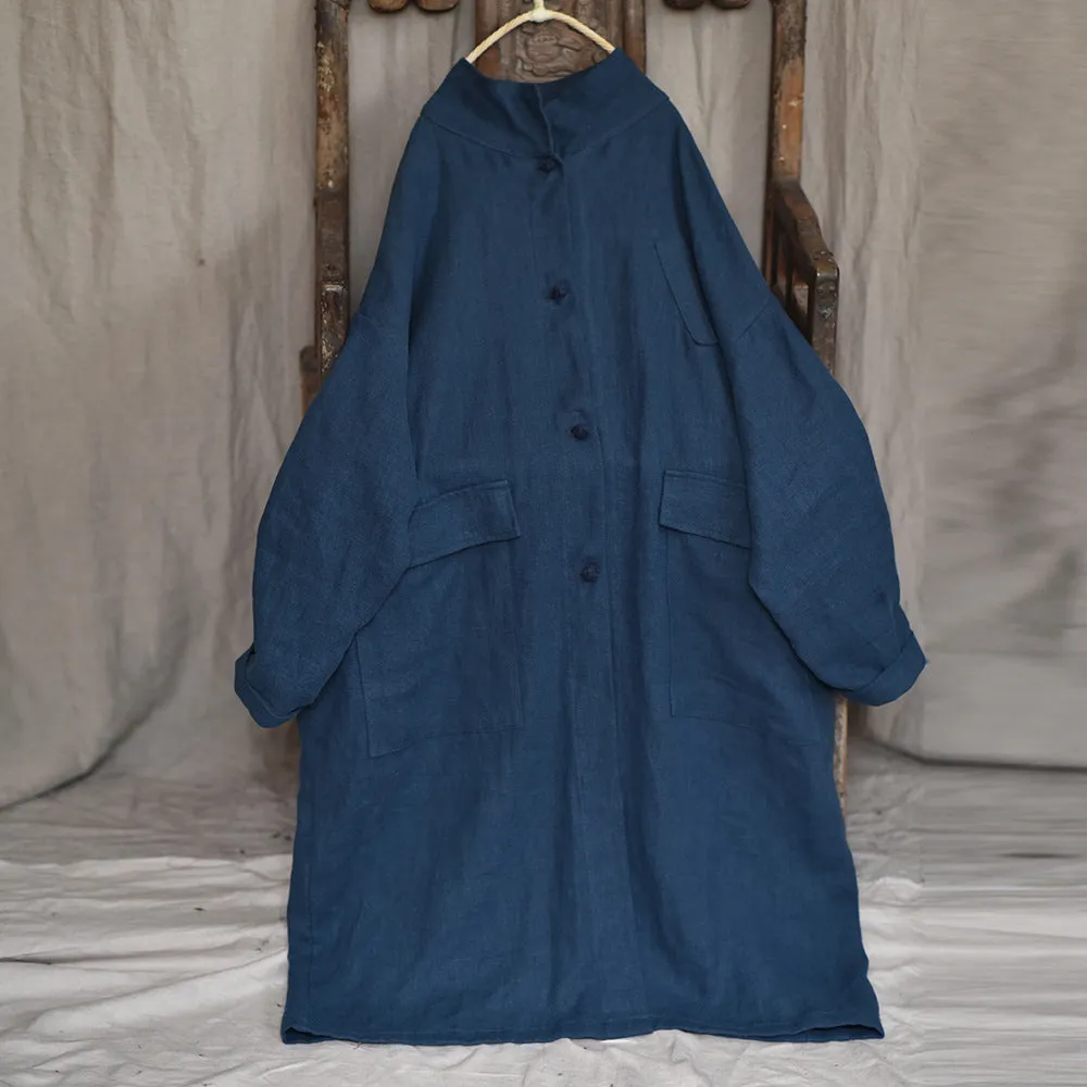 High Visibility Elements Stain Resistant Babakud Women Autumn Cotton Linen Solid Colors Pocket Coat