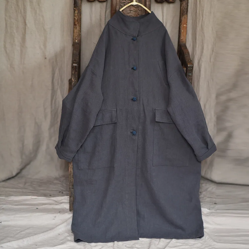 Babakud Women Autumn Cotton Linen Solid Colors Pocket Coat Notice
