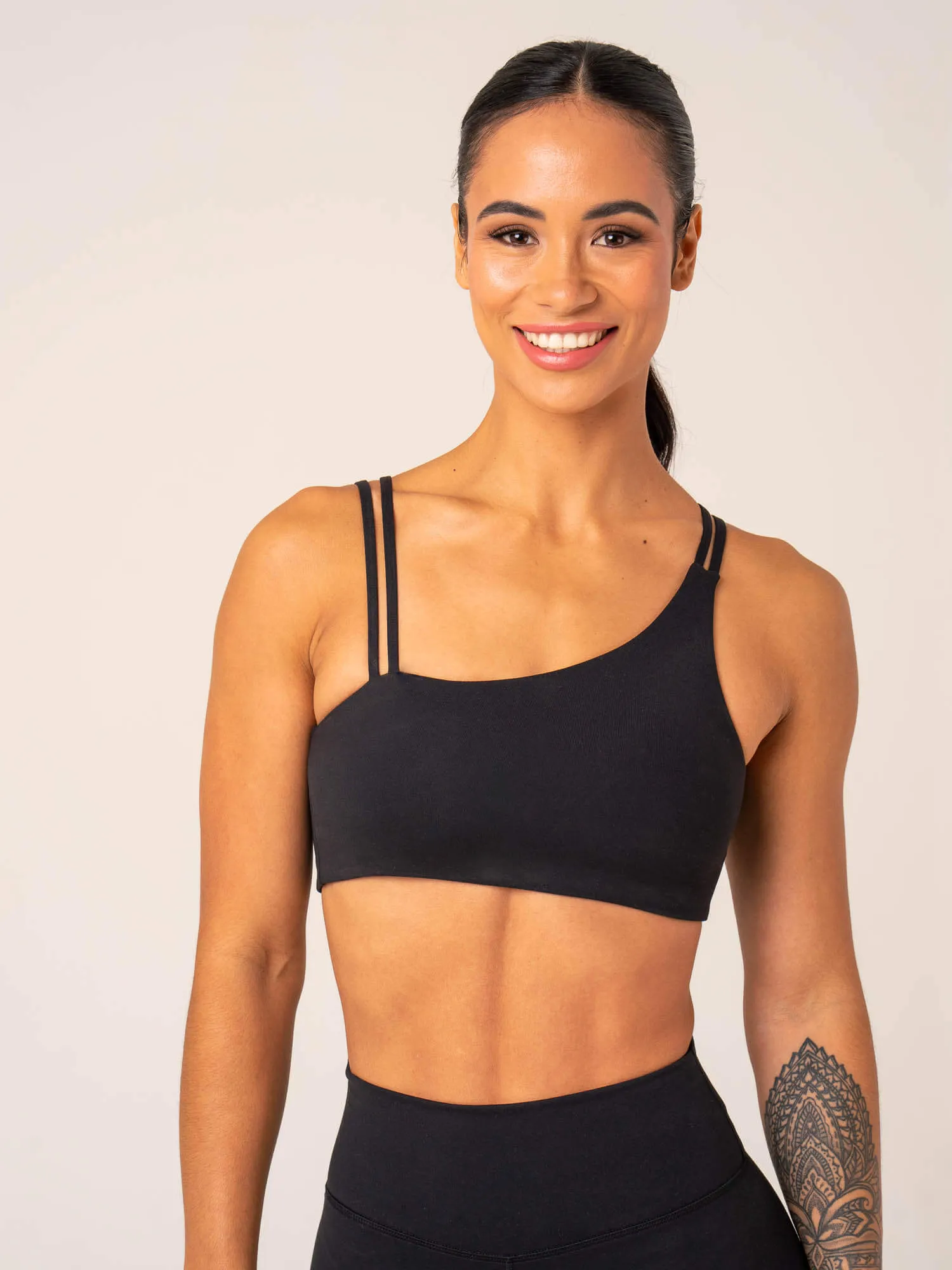 Easy Fastening racerback Unstoppable One Shoulder Sports Bra - Black