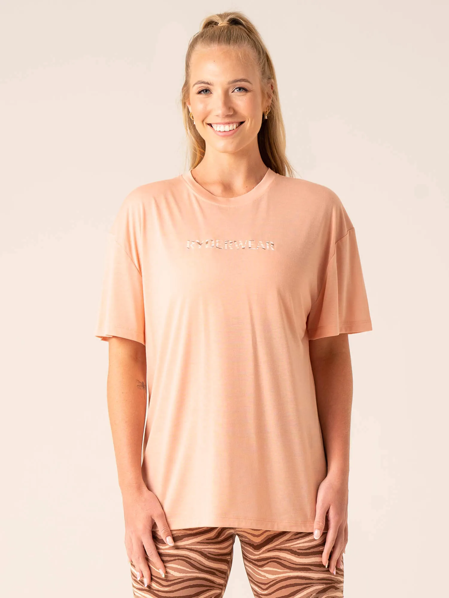 Unstoppable Oversized T-Shirt - Peach Fashion Top Layered Hem Design