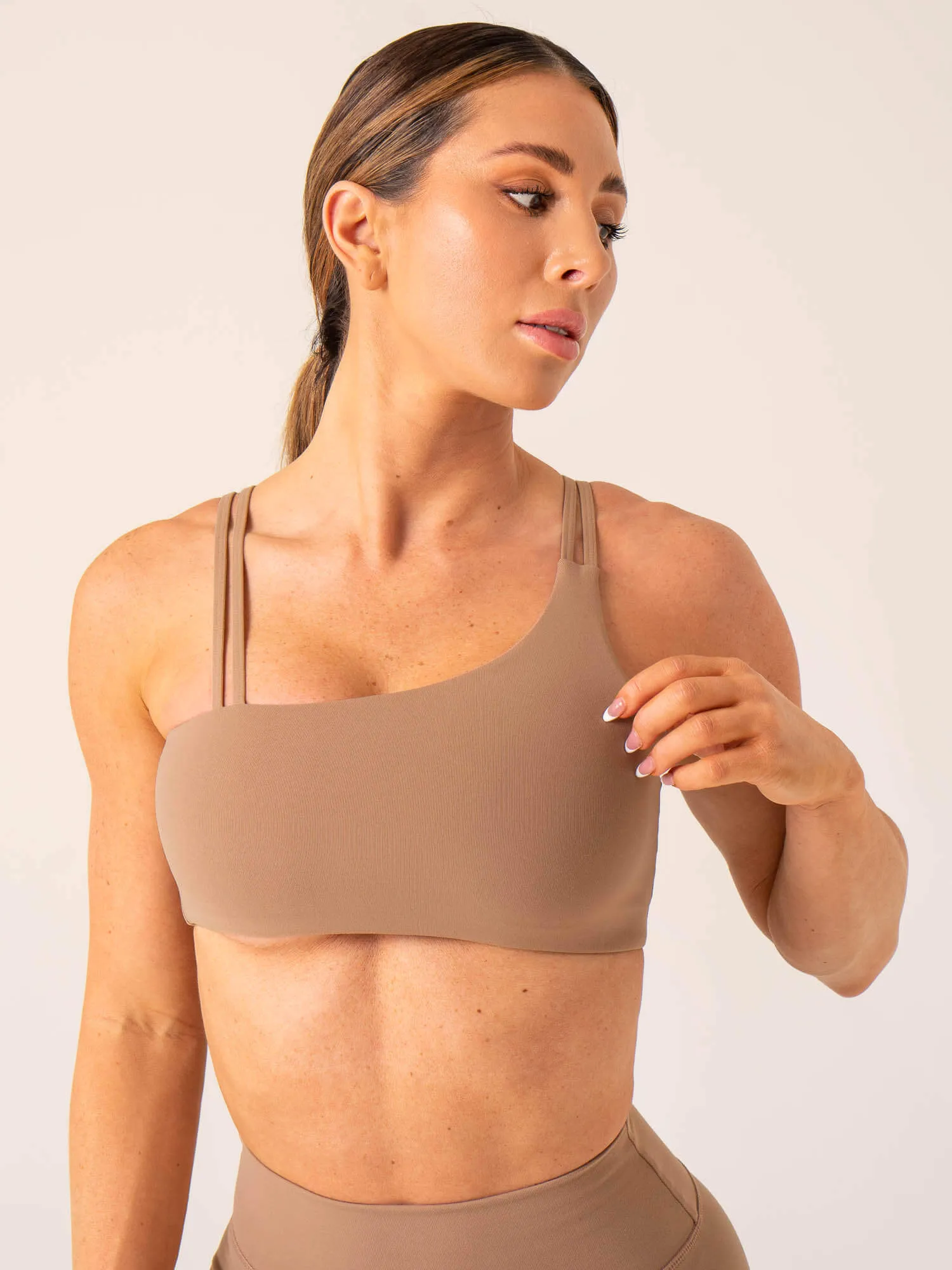 Anti-shrink Unstoppable One Shoulder Sports Bra - Mocha