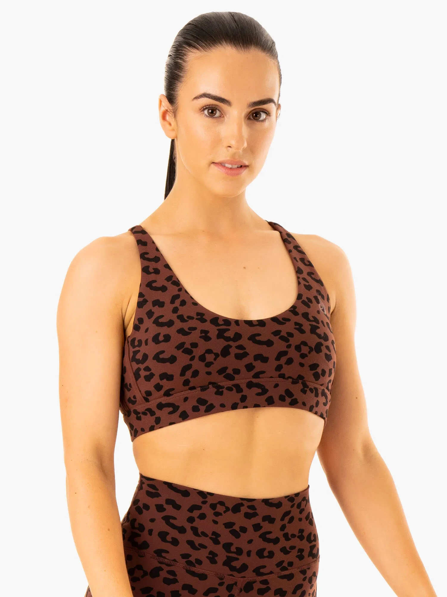 mix and match Hook-and-eye closure seams Evolution Sports Bra - Chocolate Leopard