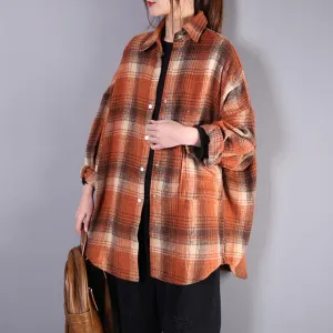 Women Classic Brushed Loose Plaid Shirts BBQ Party