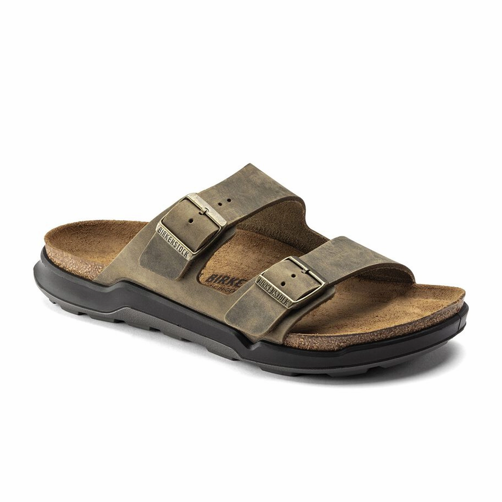 Birkenstock Arizona Crosstown Slide Sandal (Men) - Faded Khaki Oiled Leather Hand-Burnished Comfortable Step