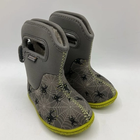 Trendy Platform Heels Size 4: Baby Bogs Grey/Green Spiders Insulated Rain Boots