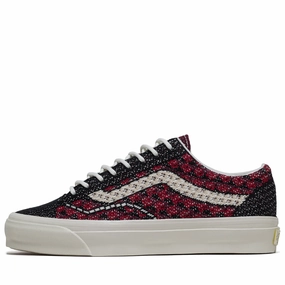 Vans LX Old Skool 36 EK - Geo Check Bordeaux Red Casual Office Shoes
