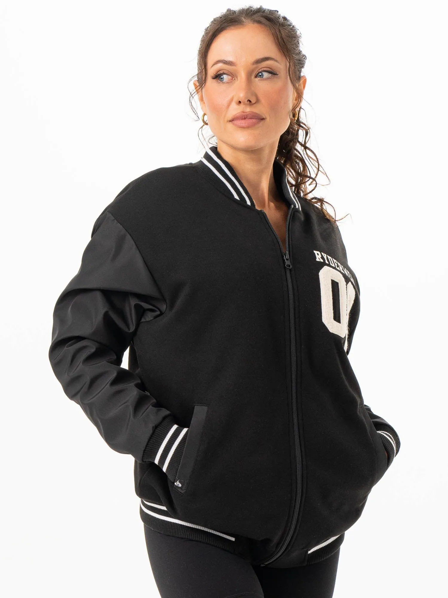 Smart Style Varsity Bomber Jacket - Black/Black