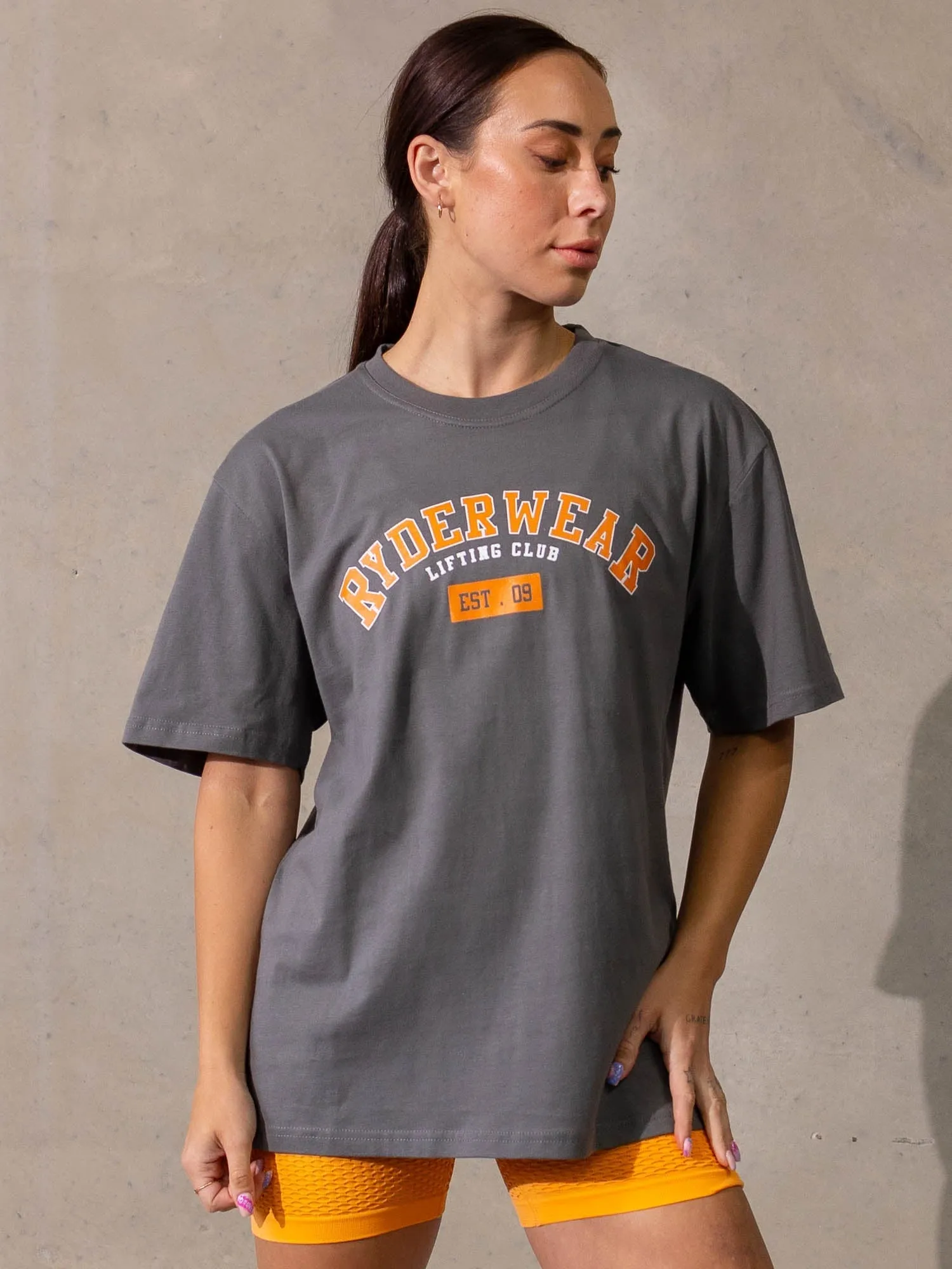 Effortless Fit Varsity Oversized T-Shirt - Charcoal