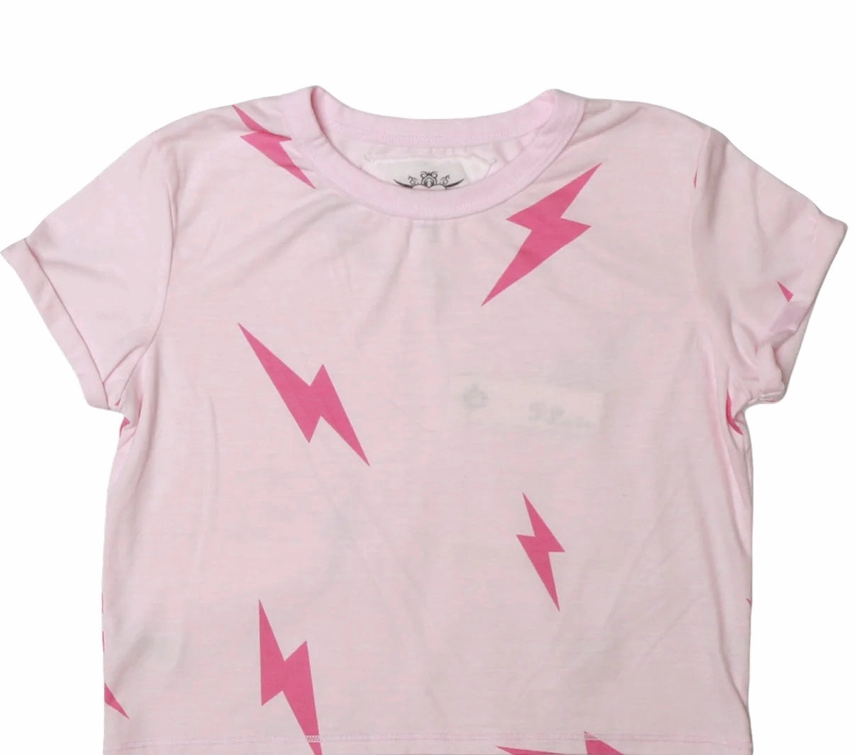 S/S Roll Sleeve Top- Pink Bolt anti - static Monochromatic outfits for children
