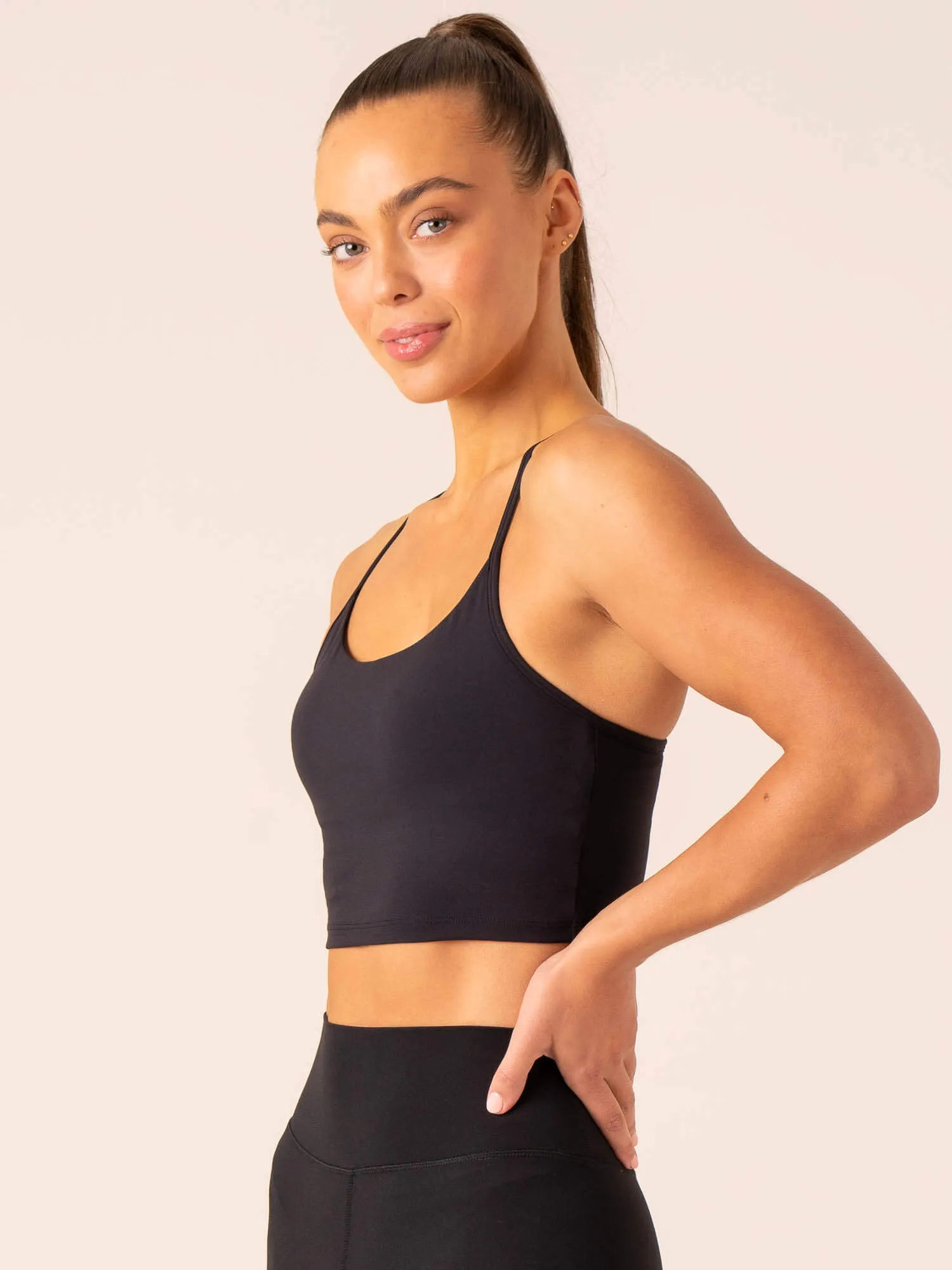 Reinforced Hem Stitching Casual Blouse Embody Compression Tank Bra - Black