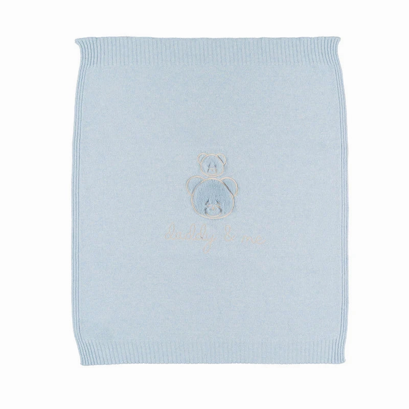 Nanan Baby Blanket Solid Tint With Bear Embroidery - Blue Comfort - fit
