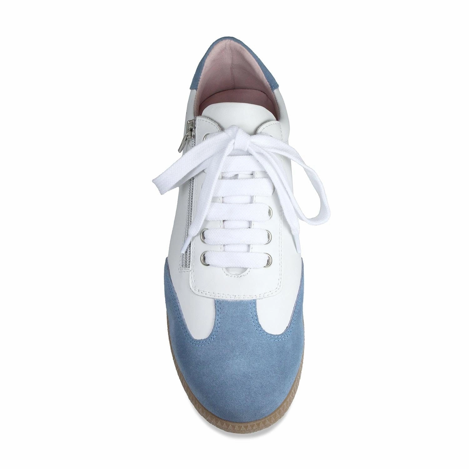 Pixie: White Leather & Denim Suede Reinforced Stitch Bonding