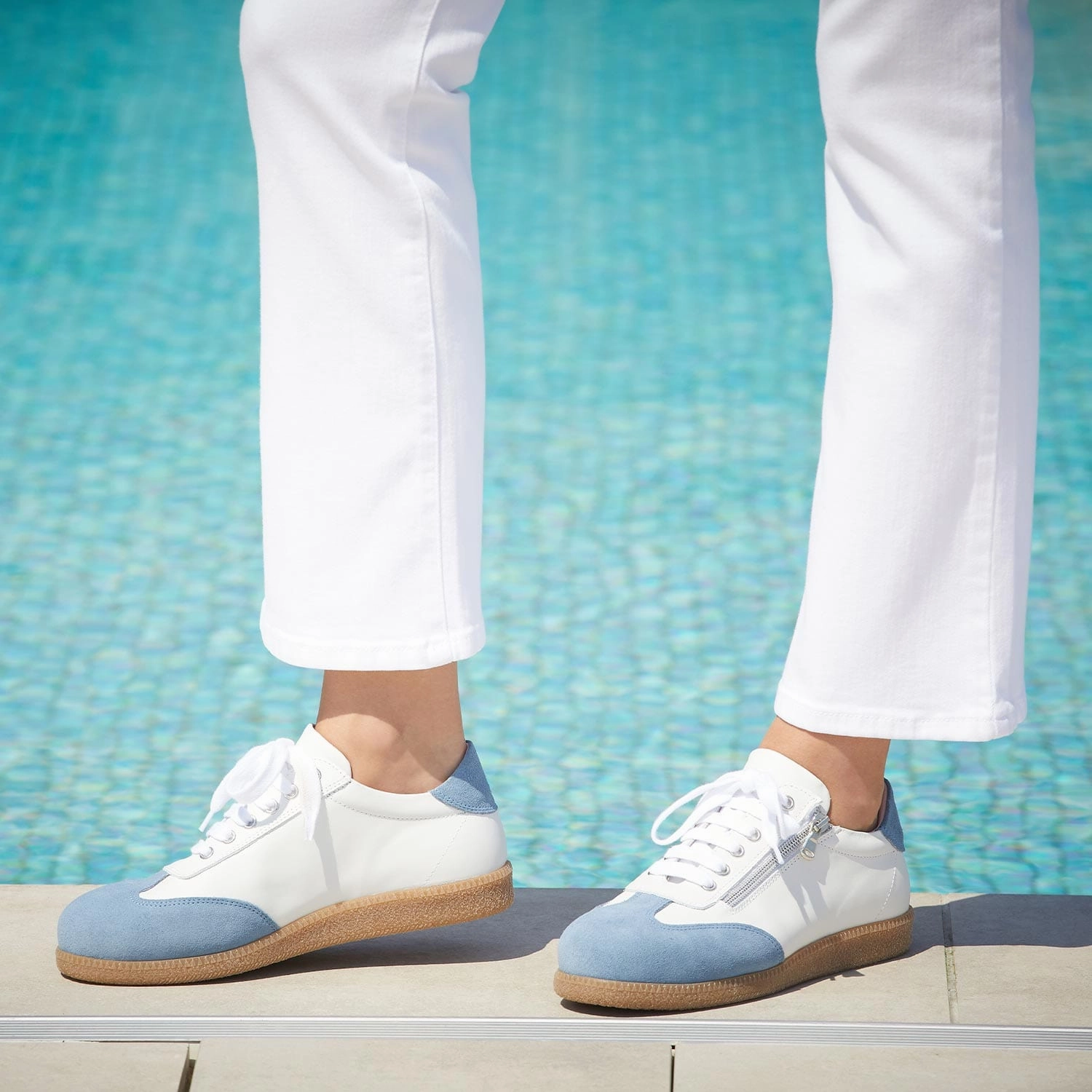 Pixie: White Leather & Denim Suede Precision fit Street Comfort