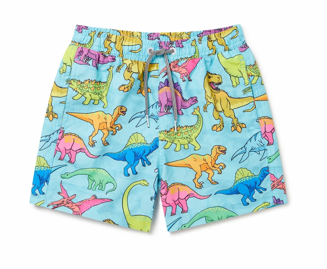 Vibrant Dino Kids Swim Shorts- Blue Drip dyed outfits for children Halloween costumes for kids