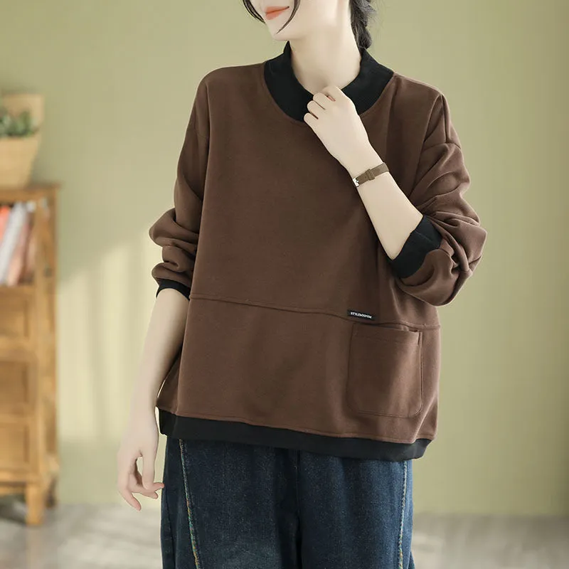 Stretch Fit Breathable Comfort Fit Vintage Winter High Neck Fleece Lined Loose Fit Sweatshirt